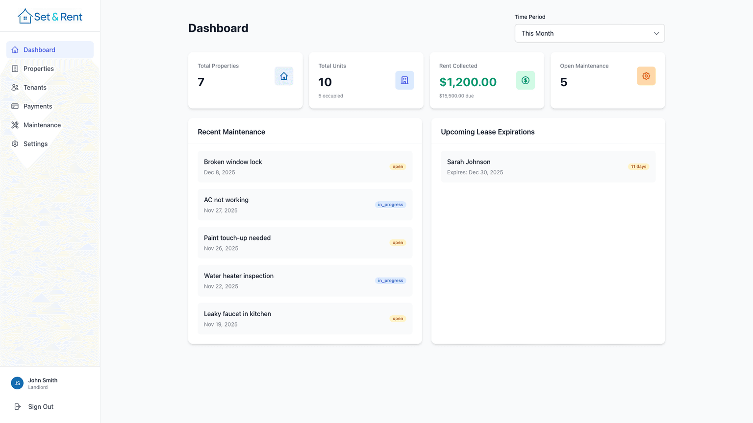 Set & Rent Dashboard